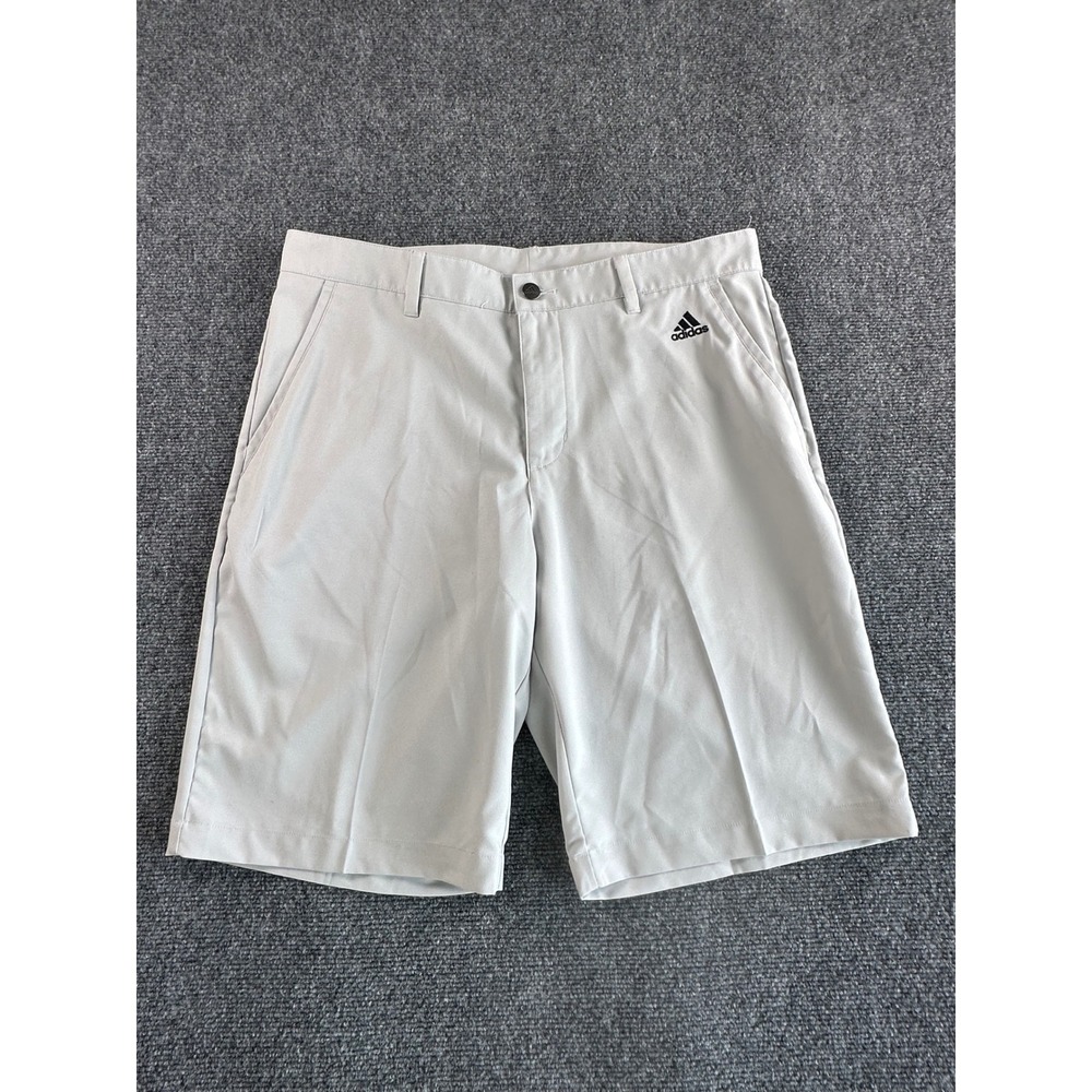 Adidas Mens Golf Shorts Light Grey Size 34 Performance 3 Stripe Embroidered Logo